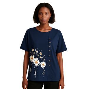 NEW Blue Daisy Graphic Blouse